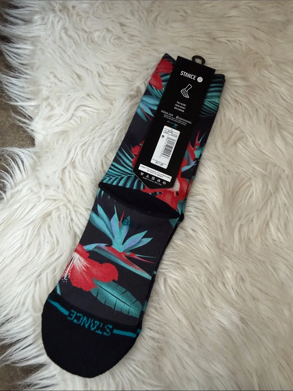 🌺 Stance Kid’s Black Crew Socks w/ Red Floral & Teal Palm Print WADE COLLECTION